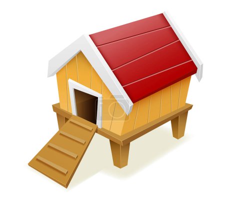 Téléchargez les illustrations : Old wooden henhouse for chicken on the farm vector illustration isolated on white background - en licence libre de droit