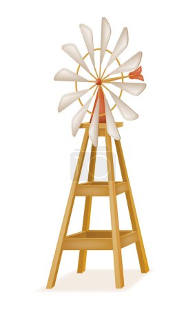Téléchargez les illustrations : Old wind generator on a farm to produce electricity vector illustration isolated on white background - en licence libre de droit