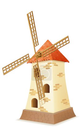 Téléchargez les illustrations : Old mill windmill on a farm for grinding grain into flour vector illustration isolated on white background - en licence libre de droit