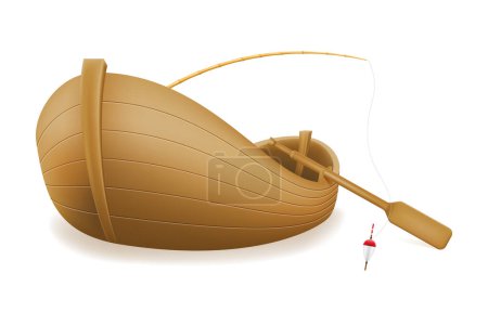 Ilustración de Viejo barco de pesca de madera para la ilustración vectorial pesca amateur aislado sobre fondo blanco - Imagen libre de derechos