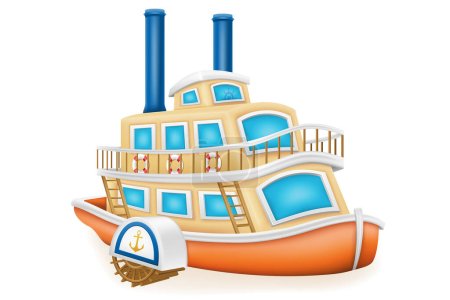 Illustration for Paddle wheel steamer for river travel vector illustration isolated on white background - Royalty Free Image