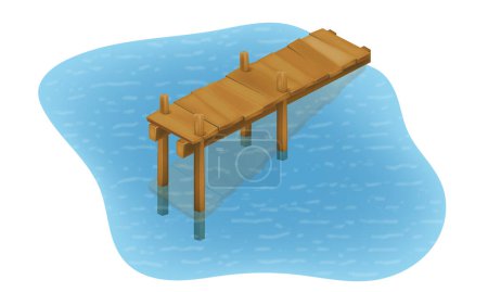 Téléchargez les illustrations : Vieux pont en bois pour la pêche sur une rivière ou un étang illustration vectorielle isolé sur fond blanc - en licence libre de droit