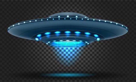 Illustration for Ufo space flying saucer alien ship luminous vector illustration isolated on white background - Royalty Free Image