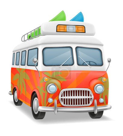 Illustration for Retro mini van bus for travel and leisure vector illustration isolated on white background - Royalty Free Image