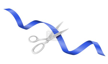 Illustration for Scissors cutting a satin ribbon at an opening or ceremony vector illustration isolated on white background - Royalty Free Image