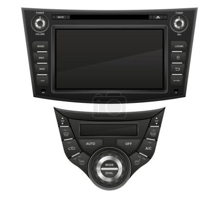Ilustración de Sistema multimedia coche con ilustración vectorial panel de control climático aislado sobre fondo blanco - Imagen libre de derechos