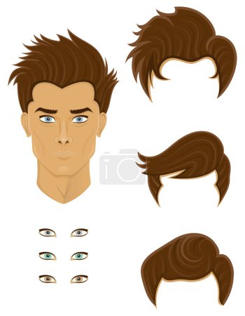 Téléchargez les illustrations : Visage jeune homme avec différentes coiffures illustration vectorielle isolé sur fond blanc - en licence libre de droit