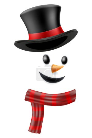 Illustration for Face of christmas winter snowman in hat with scarf vector illustration isolated on white background - Royalty Free Image