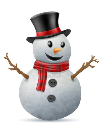 Illustration for Christmas winter snowman made of big snowballs vector illustration isolated on white background - Royalty Free Image