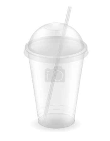 Téléchargez les illustrations : Illustration vectorielle transparente en plastique jetable tasse isolé sur fond blanc - en licence libre de droit