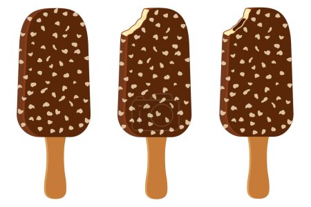 Ilustración de Helado en esmalte de chocolate en la ilustración vector de stock palo aislado sobre fondo blanco - Imagen libre de derechos