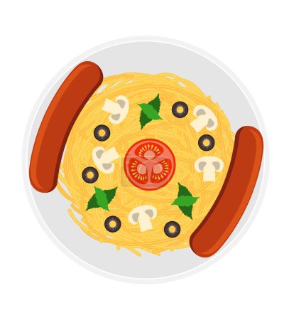 Téléchargez les illustrations : Pâtes de macaronis cuites spaghetti avec illustration vectorielle de bouillon de légumes isolé sur fond blanc - en licence libre de droit