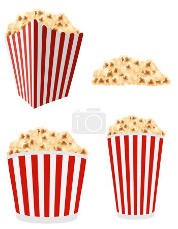Téléchargez les illustrations : Popcorn en carton rayé illustration vectorielle isolée sur fond blanc - en licence libre de droit