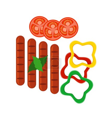 Ilustración de Salchichas asadas fritas con verduras vector de stock ilustración aislado sobre fondo blanco - Imagen libre de derechos