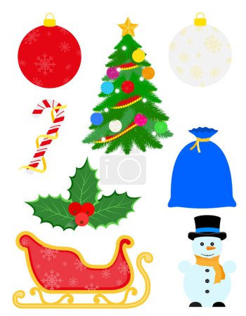 Illustration for Christmas objects set icons stock vector illustration isolated on white background - Royalty Free Image