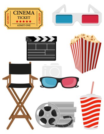 Ilustración de Set cine iconos stock vector ilustración aislado sobre fondo blanco - Imagen libre de derechos