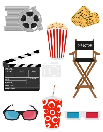 Téléchargez les illustrations : Set cinéma icônes stock vecteur illustration isolé sur fond blanc - en licence libre de droit