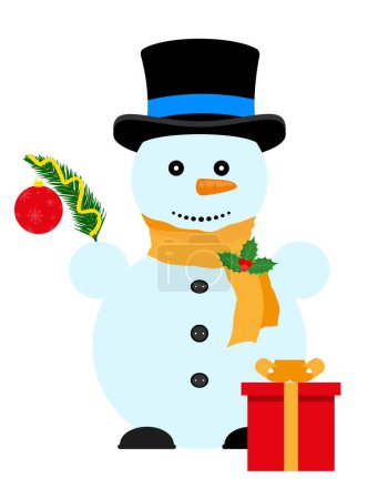 Téléchargez les illustrations : Noël bonhomme de neige stock vectoriel illustration isolé sur fond blanc - en licence libre de droit