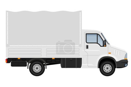 Ilustración de Camión pequeño camión furgoneta para el transporte de mercancías de carga vector ilustración aislado sobre fondo blanco - Imagen libre de derechos
