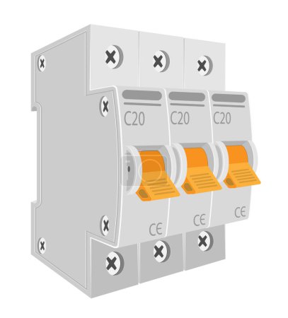 Téléchargez les illustrations : Interrupteurs électriques automatiques disjoncteur stock vecteur illustration isolé sur fond blanc - en licence libre de droit