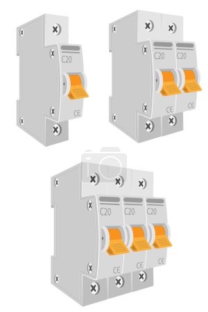 Téléchargez les illustrations : Interrupteurs électriques automatiques disjoncteur stock vecteur illustration isolé sur fond blanc - en licence libre de droit