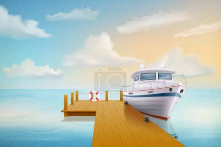 Illustration for Seascape with sand beach sea waves sky and clouds vector illustration isolated on white background - Royalty Free Image