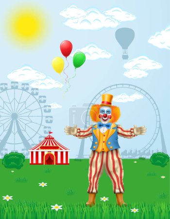 Téléchargez les illustrations : Gai clown acteur et cirque personnage vecteur illustration isolé sur fond - en licence libre de droit