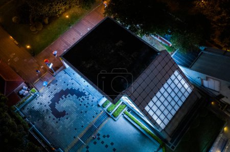 Photo for Banqiao, Taiwan - October 19th, 2019: aerial view of night scene with MRT station in Banqiao, New Taipei city, Taiwan - Royalty Free Image