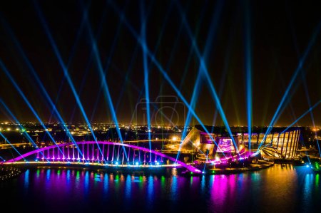 Photo for Chiayi, Taiwan - November 7th, 2019: aerial view of 3D laser show in Southern Branch of the National Palace Museum, Chiayi, Taiwan, Asia - Royalty Free Image