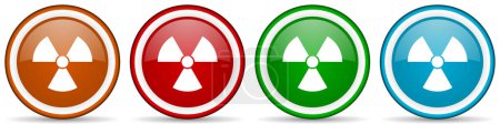 Iconos brillantes de radiación, conjunto de botones de diseño moderno para aplicaciones web, Internet y móviles en cuatro opciones de colores aislados sobre fondo blanco