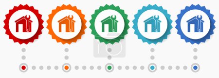 House and spanner vector icon set, colorful infographic template, set of flat design badge icons in 5 color options Poster 652849142