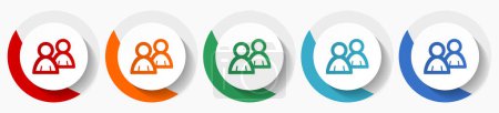 Conjunto de iconos vectoriales para personas, iconos planos para diseño de logotipos, diseño web y aplicaciones móviles, botones redondos coloridos