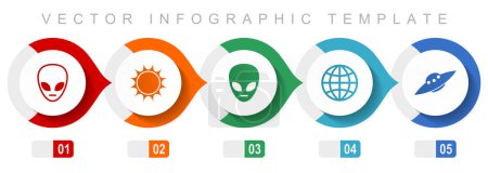 Modèle infographique de design plat extraterrestre, divers symboles tels que étoile, ufo, vaisseau spatial et globe, collection d'icônes vectorielles