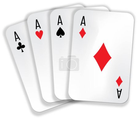 Ein Satz Spielkarten - vier Asse: Kreuz, Pik, Kreuz, Karo. Vektorbild isoliert auf weißem Hintergrund.