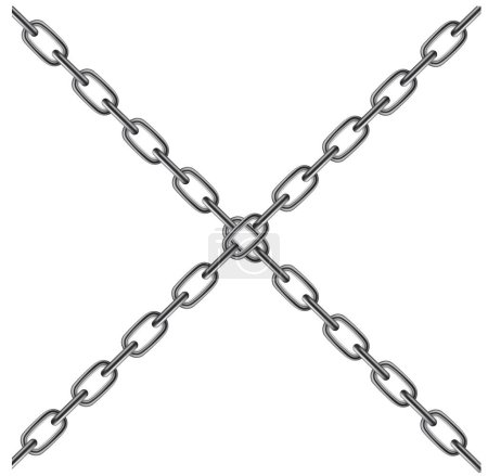 Imagen vectorial de dos cadenas metálicas cruzadas aisladas sobre el fondo blanco.