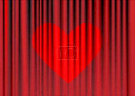 Ilustración de Imagen vectorial de cortinas de teatro rojo con un gran corazón rojo y los pliegues. - Imagen libre de derechos
