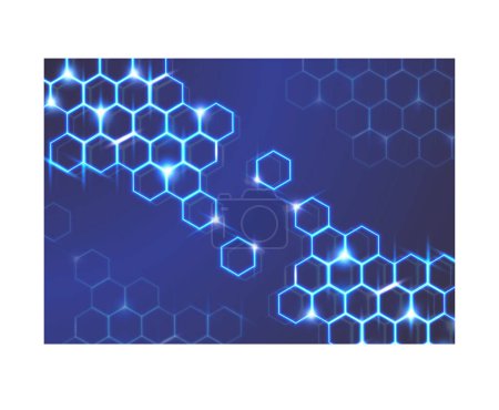 Ilustración de Fondo vectorial abstracto con los hexágonos azules, azul claro brillante en el fondo azul con las estrellas y los rayos. Fondo de pantalla de fondo de negocios hexagónicos . - Imagen libre de derechos