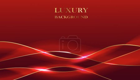 Vectof image du fond rouge de luxe avec les lignes dorées brillantes et le texte.