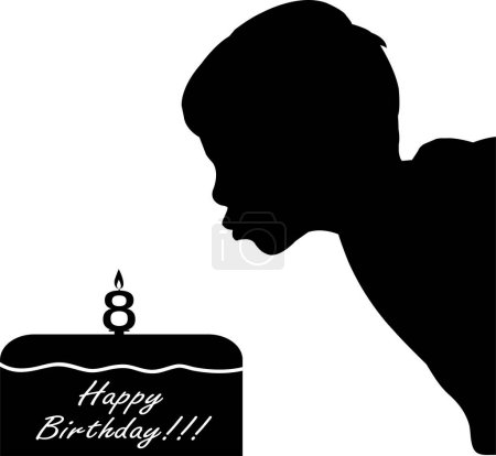 Téléchargez les photos : Écolier célébrant anniversaire, souffler une bougie et faire un vœu - illustration vectorielle - en image libre de droit