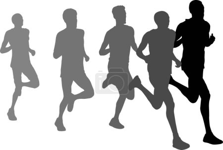 Téléchargez les illustrations : Coureurs de marathon courir en groupe - vecteur d'œuvres d'art - en licence libre de droit
