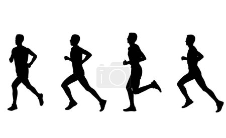 Téléchargez les photos : Coureur de marathon, silhouettes en quatre étapes - illustration vectorielle - en image libre de droit