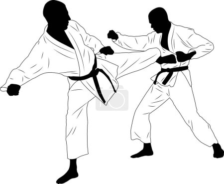 Illustration for Karate fighter, sidekick (martial arts) - vector - Royalty Free Image