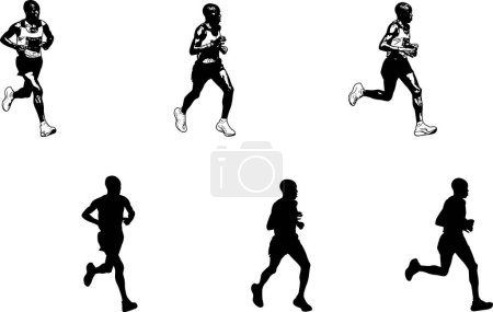 Skizze und Silhouetten von Marathonläufern - Vektor