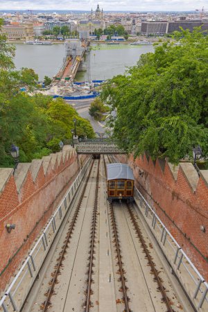 Photo for Buda Castle Hill Funicular Budavari Siklo Railway Line in Capital City - Royalty Free Image