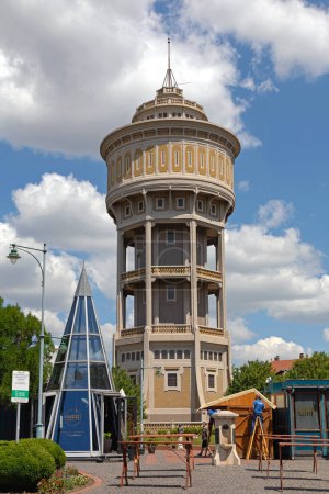 Photo for Szeged, Hungary - June 16, 2021: Historic Water Tower Viztorony Landmark at Saint Istvan Square in Szeged, Hungary. - Royalty Free Image