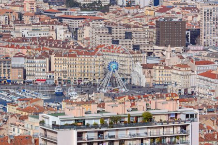 Photo for Aerial View of Ferris Wheel in Marseille Sunny Winter Day - Royalty Free Image