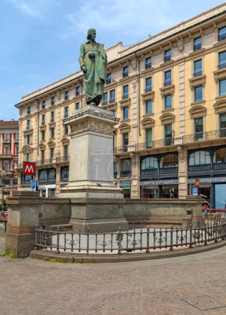 Photo for Milan, Italy - June 15, 2019: Statue of Giuseppe Parini Historic Italian Satirist Landmark at Cordusio Square in City Centre. - Royalty Free Image