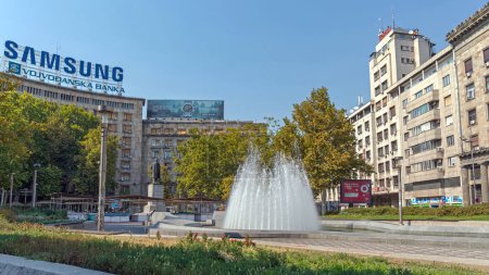 Photo for Belgrade, Serbia - August 06, 2017: Samsung Sign at Office Building Nikola Pasic Square Summer Day Capital City. - Royalty Free Image