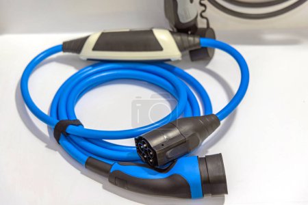 Photo for Long EV Power Connection Blue Cable Plug Kit - Royalty Free Image