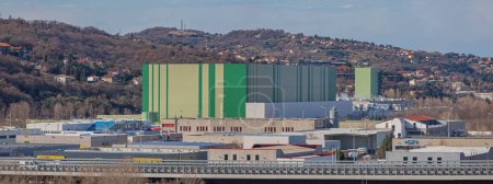 Photo for Muggia, Italy - February 4, 2018: Many Factory Buildings at Muggia Industrial Zone. - Royalty Free Image